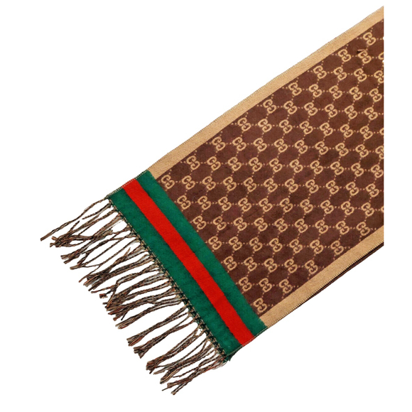 Gucci Brown & Tan GG Print w/ Green & Red Stripes Reversible Scarf Pre-owned - Picture 9 of 16